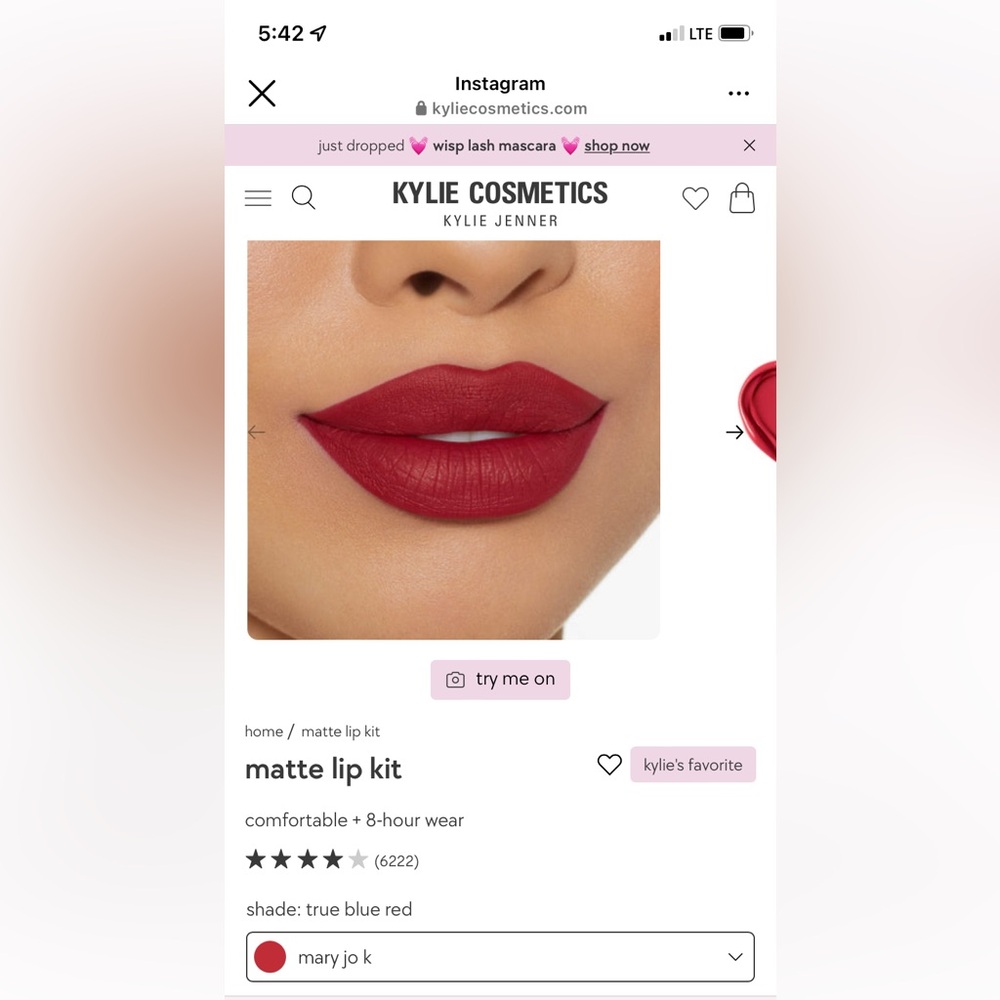 Kylie cosmetics lip kit in the shade Mary Joe  K